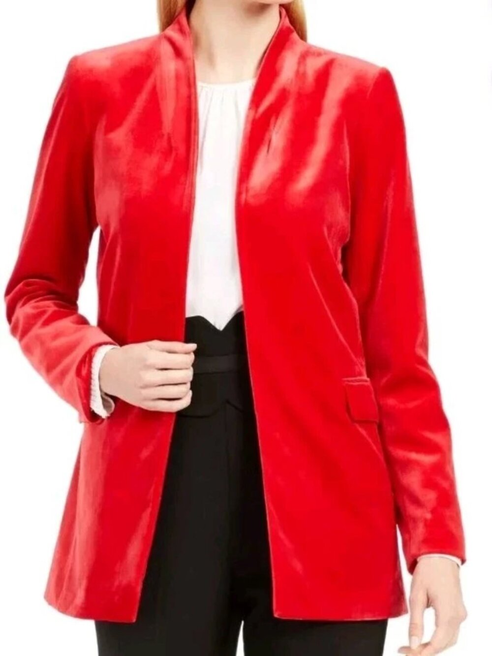 Calvin Klein Red Velvet Open Blazer